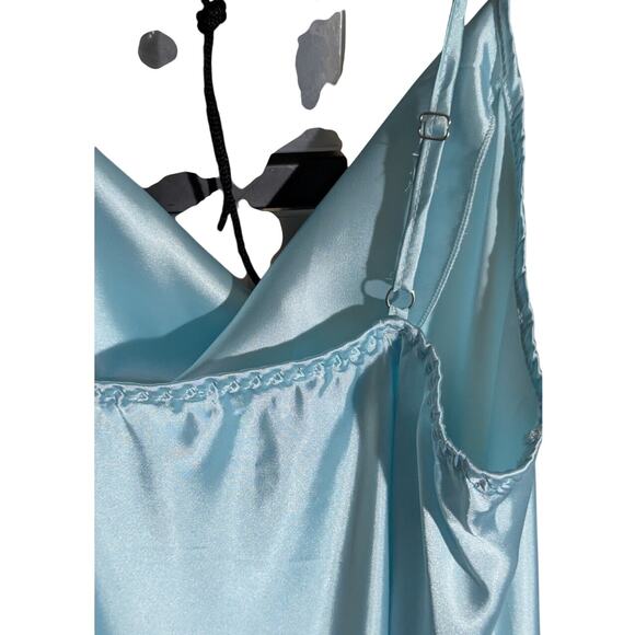 Mint Satin Ruffle Hi-Low Slip Dress | Cowl Neck Prom Nightgown | Size Large - Picture 3 of 9